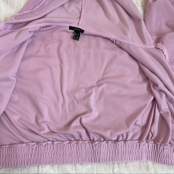F21 Kawaii Pastel Lilac Purple Semi Crop Velour Y2K Hoodie Sweatshirt Size Large - Picture 5 of 8